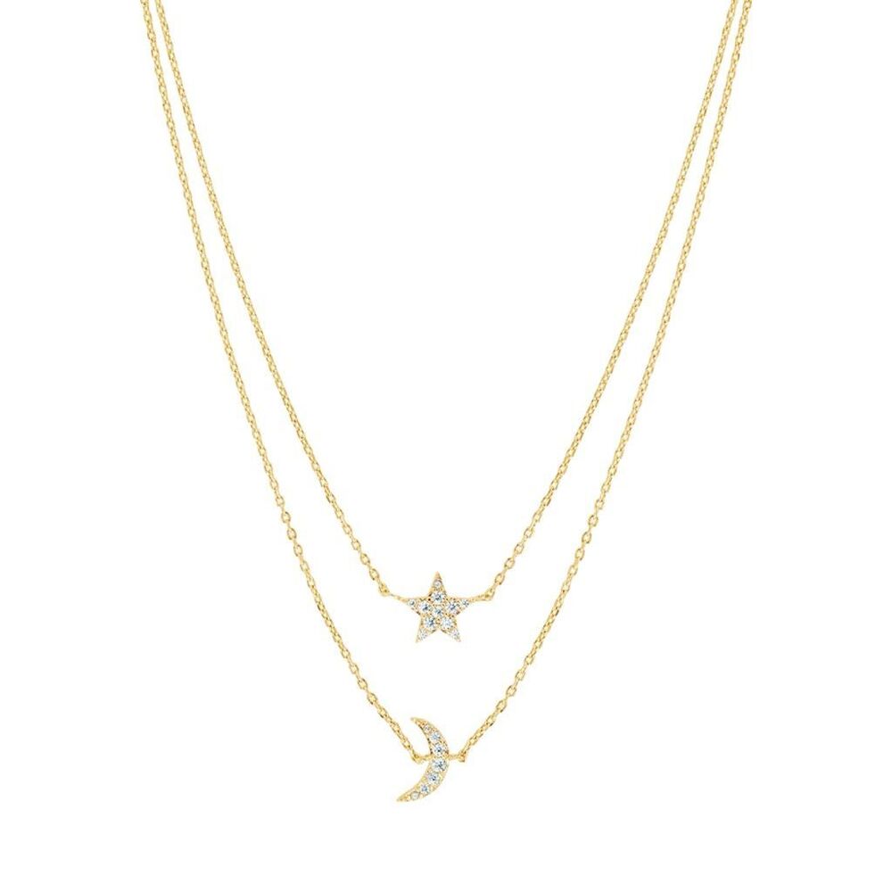 Sterling Forever Layered CZ Crescent & Star Necklace - 16”-18”